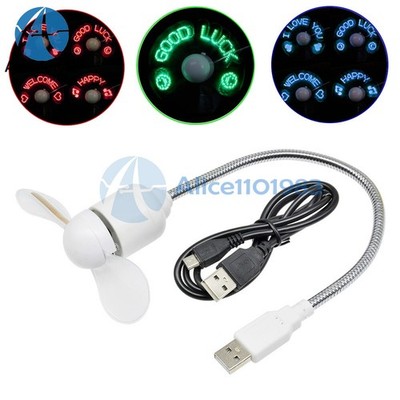 LED Clock Fan Mini USB Powered Cooling Flashing Programmable Character Desk Fun 