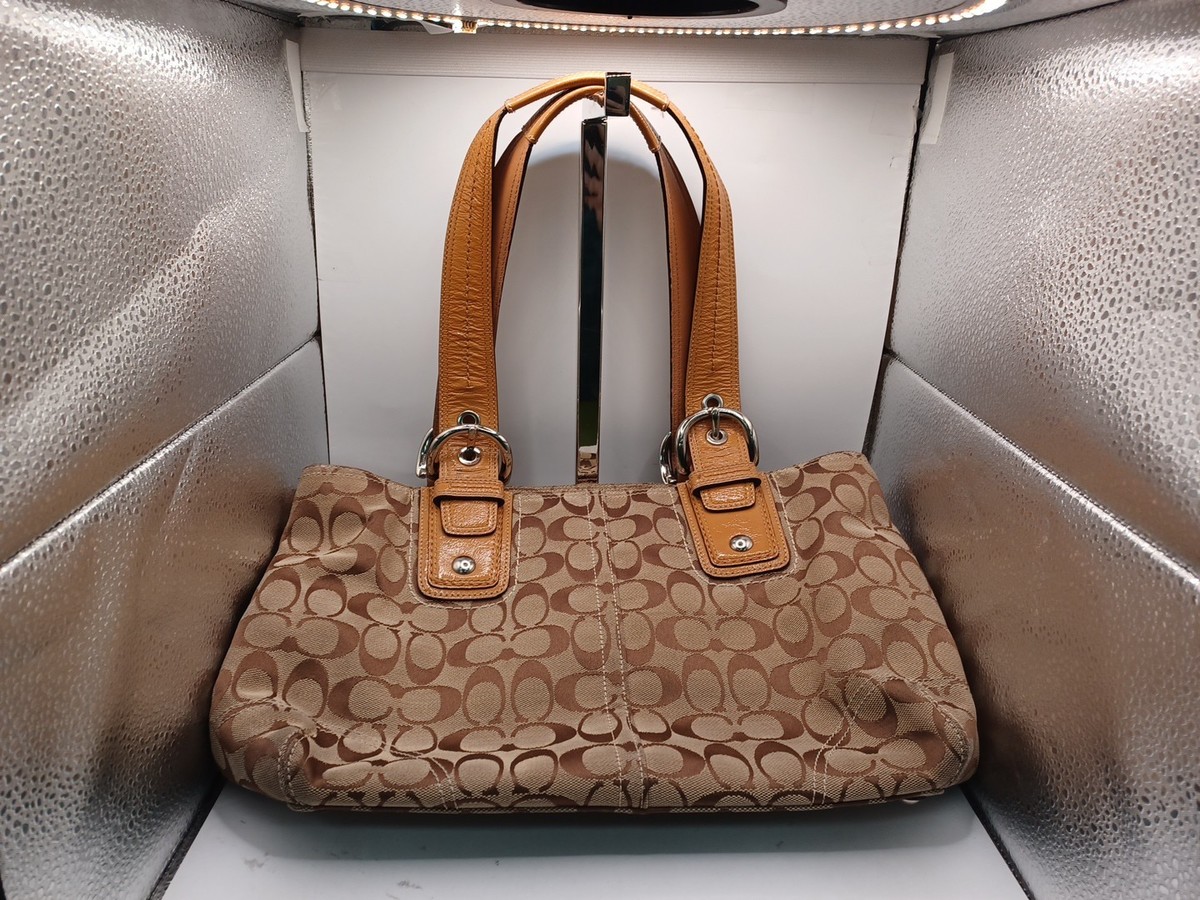 Pre-Owned Coach Soho Signature Shoulder Bag W/ Leather Trim-Brown