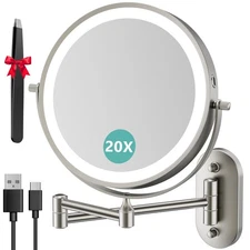 1X/20X Wall Mounted Makeup Mirror with Light 8 Double-Sided Magnifying Mirror