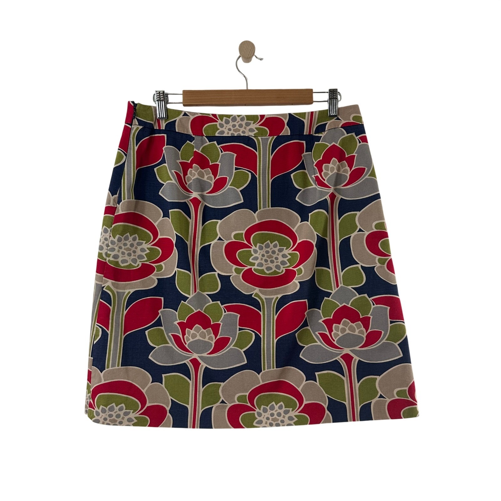 Boden Women's Red Green Floral 100% Cotton A-Line Lined Mini Skirt Size US 10R