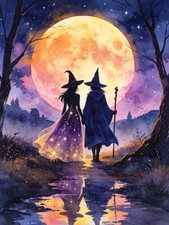 5D Halloween Diamond Painting Kits for Adults, Witch Diamond Art Kit DIY Full