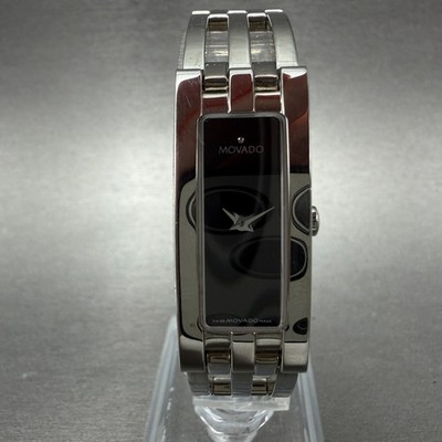 Movado Esperanza Tank Watch Women 14mm Black Dial Steel Rectangle