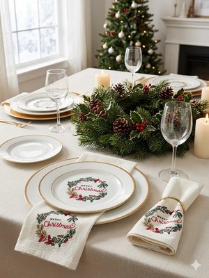 Threshold ''Merry Christmas'' Wreath Napkin Set (2ct)   White Cotton Embroidery