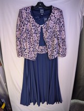 JH Evenings Women's Navy and Rose Gold Floral Lace Jacket Dress Set