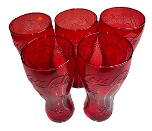 Vintage Coca Cola Coke RARE Red Snowflakes Drinking Glasses Set of 5 Christmas