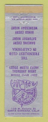 Matchbook Cover - Moose Lodge Santa Barbara CA