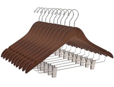 Wooden Skirt Hangers with Clips, 10-Pack Smooth Solid Wood Pants Hangers