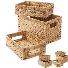 Hyacinth Wicker Storage Basket Set Woven Organizer Bins for Shelves, Natural