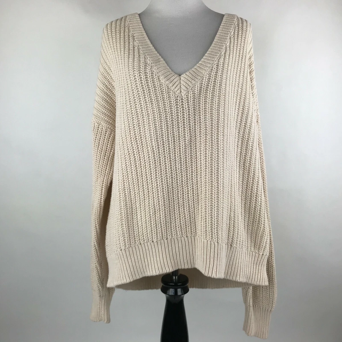 Victoria s Secret PINK Women Beige V Neck Knit Sweater sz L