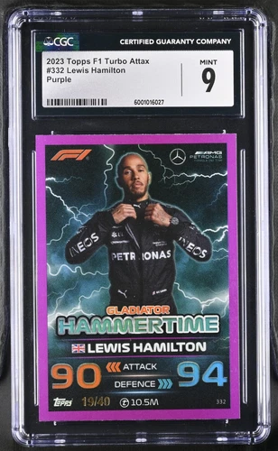 TOPPS F1 LEWIS HAMILTON /40 TURBO ATTAX 2023  INDIA PURPLE PARALLEL CGC 9 POP 1