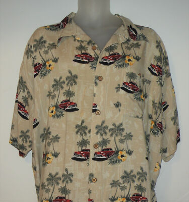 KNIGHTSBRIDGE 2XL BUTTON FRONT HAWAIIAN SHIRT TROPICAL FLORAL CARS EUC