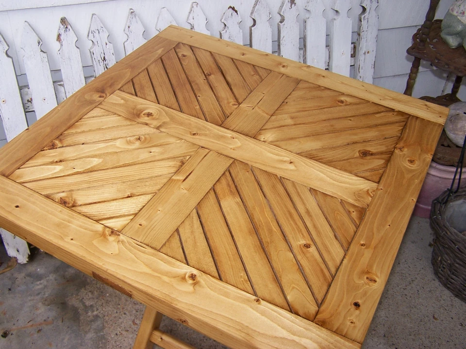 Square stained wood wooden Folding Side Table Indoor/Outdoor Patio farmhouse - Image 3 of 4