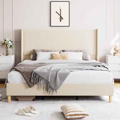 King/Queen/Full Size Bed Frame Corduroy Upholstered Headboard Platform Bed Frame