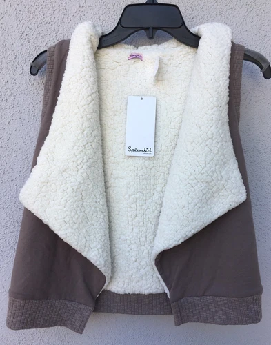 $134 NWT Splendid Brand Brown With White Cozy Inside Vest W/ Hood