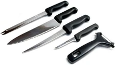 Starter Knife Set - Chef Knife, Bread Knife, Fillet Knife, Paring Knife & Peeler