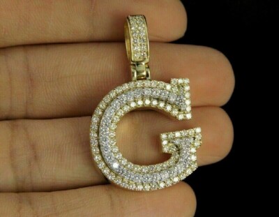 14K Yellow Gold Plated 2CT Lab-Created Diamond ''G'' Letter Pendant Charm Free 18''