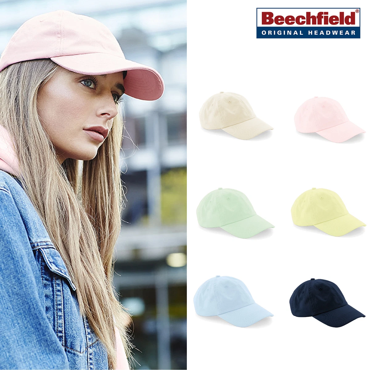 Beechfield Low Profile 6-Panel Dad Cap Chino cotton hat pastel colours men/women