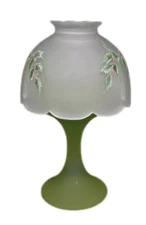 Westmoreland Fairy Lamp Green Clear Satin Glass Holly & Berries Design 7 1/2"