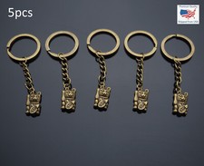 5x PC Lucky Cat Good Luck Japanese Chinese Bronze Maneki-neko Keychain Key Chain