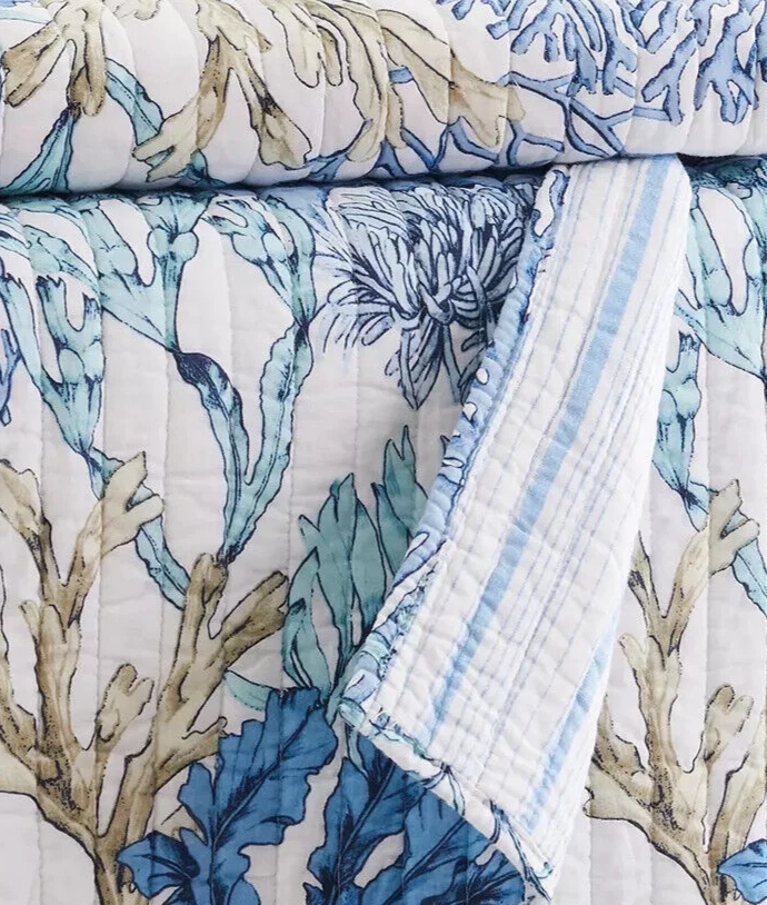 Mahina Euro Levtex 家庭被子棉珊瑚海滩湾海洋,Nautica 全尺寸/女王 — 第 4/4 张图片