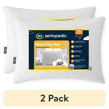 (2 pack) Sertapedic Won't Go Flat Bed Pillow, Standard/Queen New