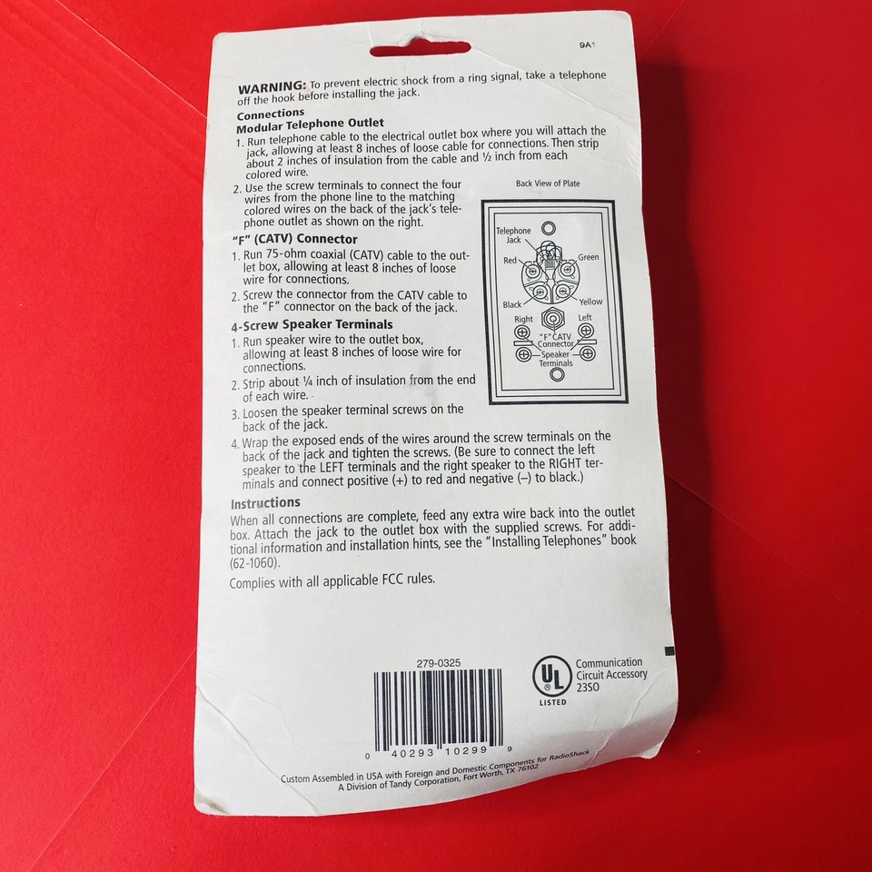 Radio Shack 279-325 Telephone Wall Plate Audio / Video Modular Phone Jack - Изображение 2 из 2
