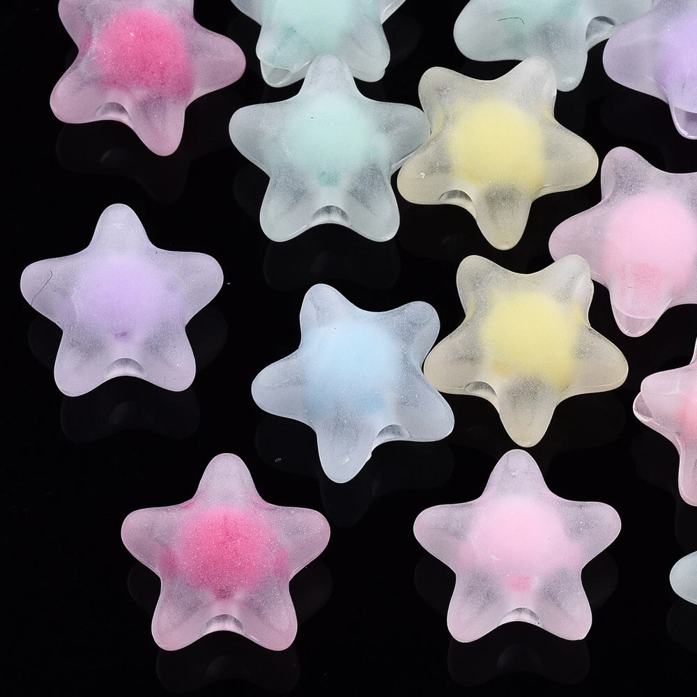 100pcs Acrylic Pastel Star Beads Transparent Frosted Colorful Kawaii Bead  11mm