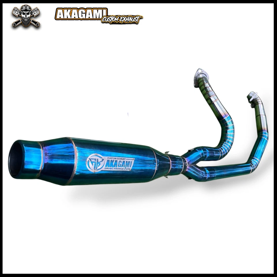 Escape personalizado 2 en 1 azul-cromo apto para Harley Davidson Sportster XL 1200 Foto 3 de 4