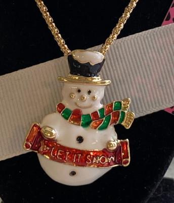 BETSEY JOHNSON JOLLY SNOWMAN GOLD PENDANT ENAMEL LET IT SNOW
