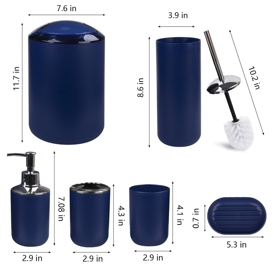 6PCS Bathroom Accessories Set Bin Soap Dispenser Toothbrush Tumbler ...