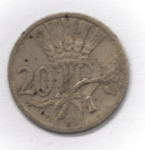 1926 Czechoslovakia 20 Haleru KM# 1 Copper Nickel Coin - Picture 2 of 2