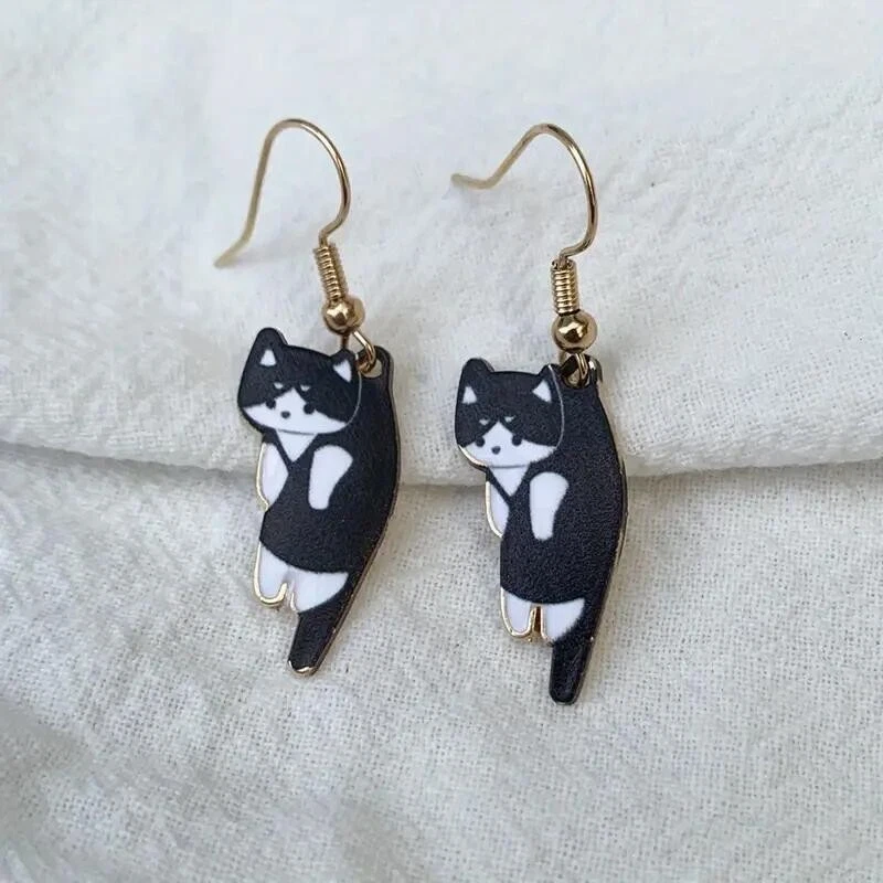Black Cute Cat Elegant Pendant Earrings Jewelry Fashion Women Christmas Gift