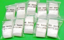 1-1/2" Clear Reclosable Bags Poly 2mil Square Baggies 1.5" x 1.5" Top Lock 1000