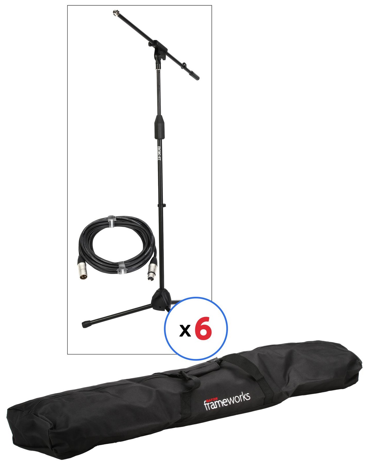 Штативная подставка для микрофона Rok-It с фиксированной штангой и кабелем XLR (6 упаковок с сумкой)