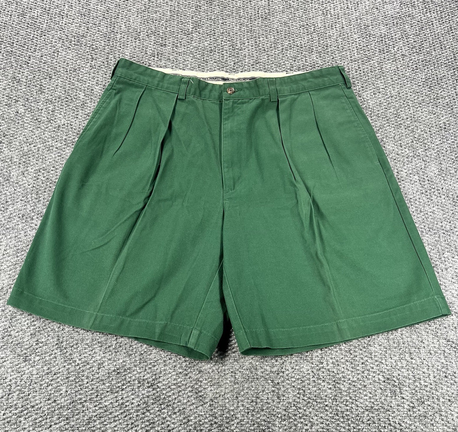 Vintage Polo Ralph Lauren Shorts Mens 38 Green Chino Double Pleated Front Preppy