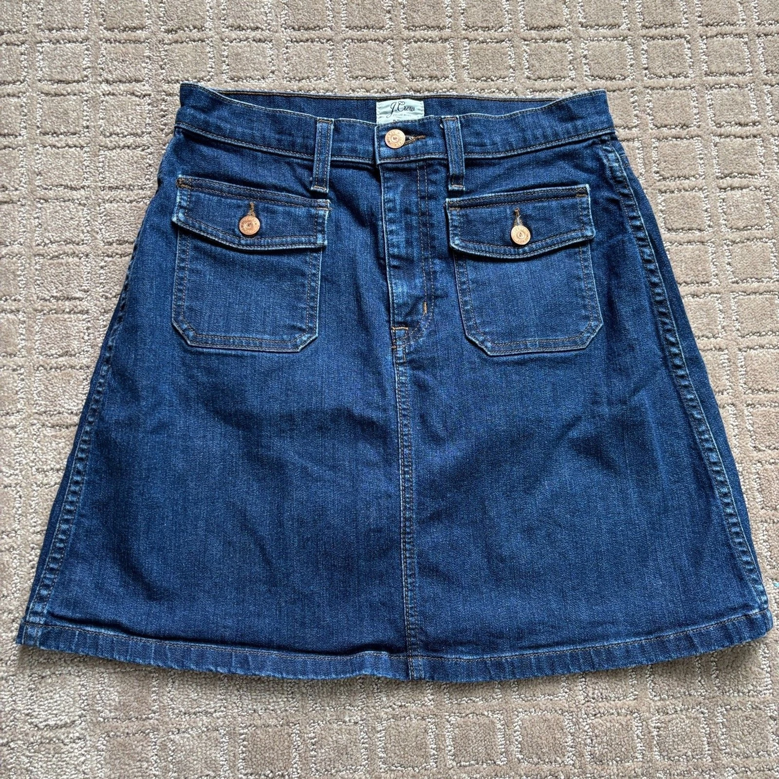 J Crew Patch Pocket Denim Jean Skirt Women's 28 Blue A Line Western Cowgirl Cute