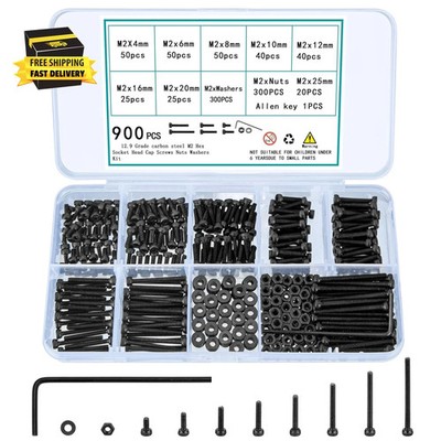 900 Pcs M2 Screws Bolts and Nuts Assortment Kit, Small Hex Socket Head Cap Screw