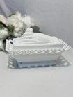 Antique Atterbury 1880’s Bird In Hand Dove Covered Dish Milk Glass Lace Chips