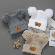3Pcs Breathable Stretchy Infant Knit Beanie with Heart Pompoms  Hand Washable,
