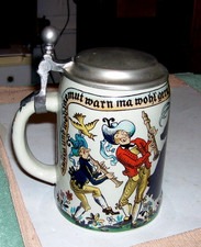 Wick-Werke Kurt Hammer Vintage Porcelain German Beer Stein W/ R Z Pewter Lid