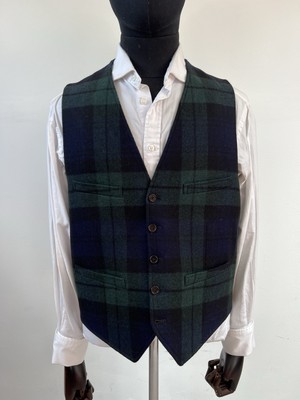 Atemberaubende Hackett schwarze Uhr Tartan 100 % Wolle Weste Größe 40'' lang UVP 195 £