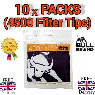 4500x Bull Brand Filter Tips Ultra Slim 5.3mm (450 Tips) a bag Resealable UK