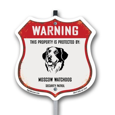 Warning Property Protected by Moscow Watchdog Made in th Shield Sign With Stake
