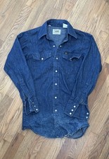 Vintage LEE Made USA Blue Denim Western Pearl Snap Long Sleeve Shirt Size S