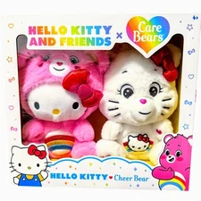 Hello Kitty Loves Cheer Bear Plushies w/ Bow 10” Set of 2 Collectible Care Bears