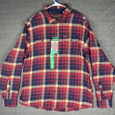 Orvis Heavy Weight Flannel Shirt Mens XL Red Blue Plaid Long Sleeve Button Up