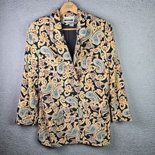 Restivo Womens Blazer Size 6 Gold Black Paisley Silk Straight Statement Jacket