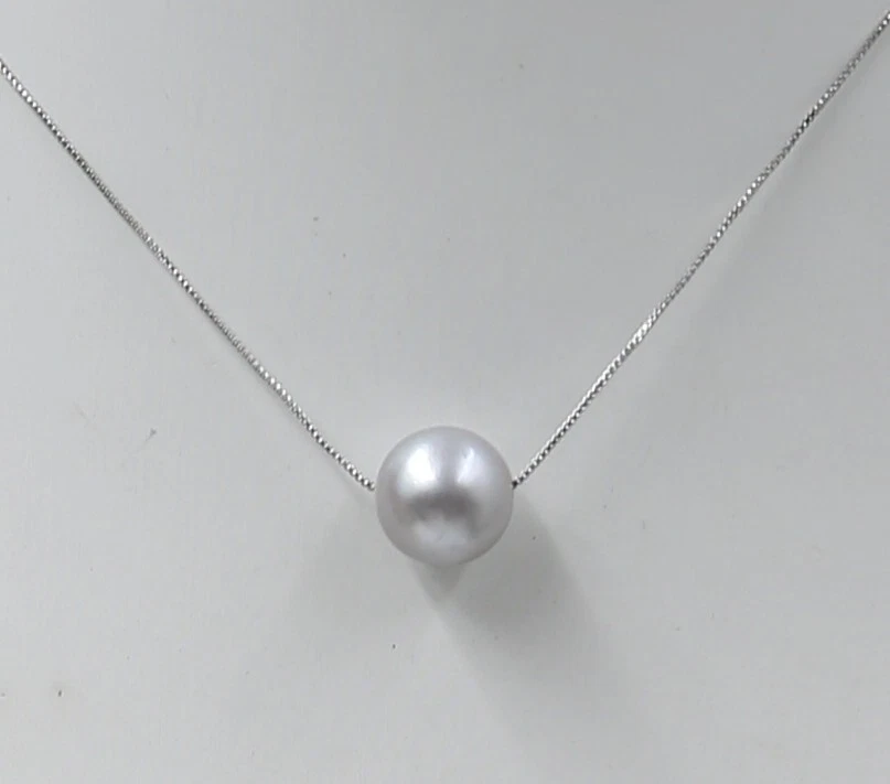 Rrae  11 mm Single shaped grey round pearl necklace 925 silver  link Lutong 18" - Picture 1 of 2