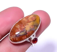 Red And Yellow Jasper - Indonesia & Garnet 925 Silver Ring Adjustable (6 A393