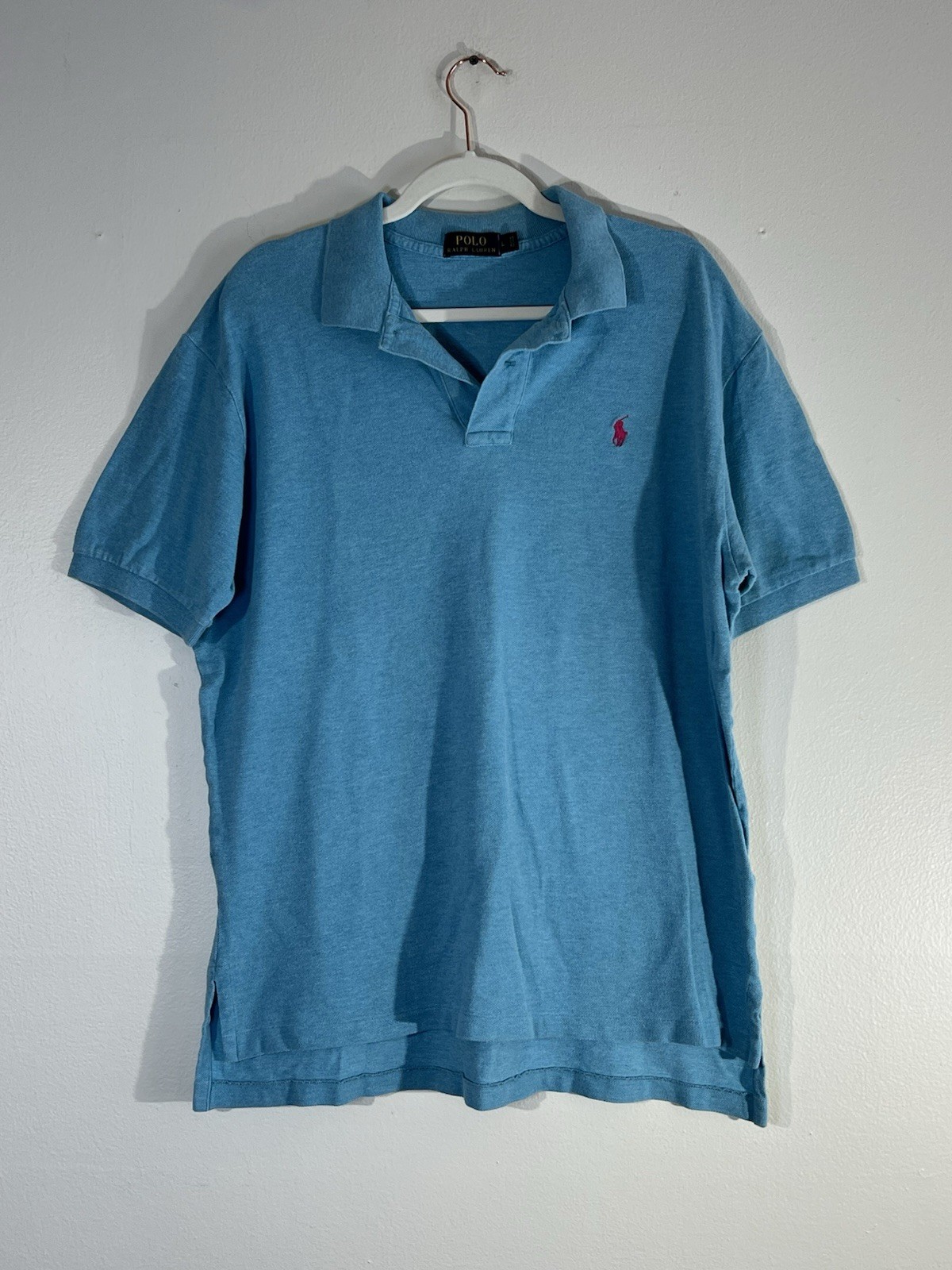 Polo Ralph Lauren Piqué Polo Uomo L Blu Acqua Cotone Rosa Pony Logo Golf Shirt